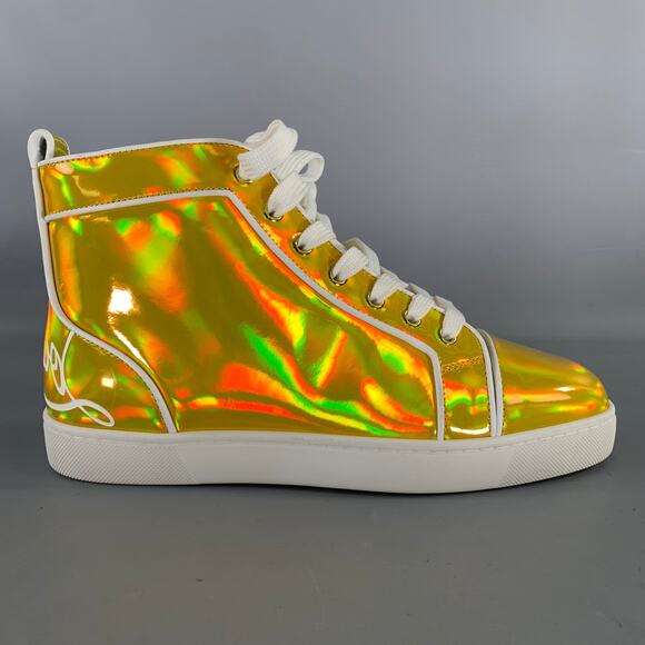 CHRISTIAN LOUBOUTIN Size 6.5 Gold White Leather High Top Lace Up Shoes main image 2